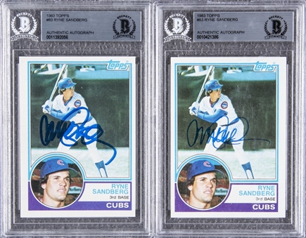 1983 Topps #83 Ryne Sandberg Signed Rookie Card Pair (2 Different) - BAS Authentic